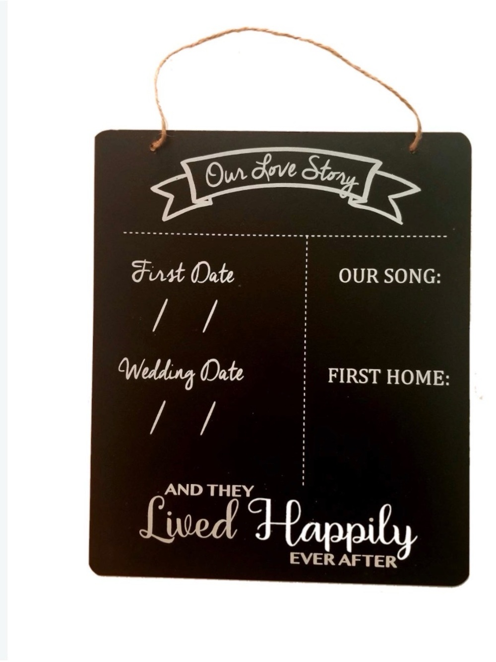 Our Love Story Hanging Chalkboard Sign - Black